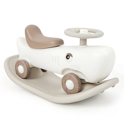Convertible Rocking Horse and Sliding Car with Detachable Balance Board-Dark Gray - White