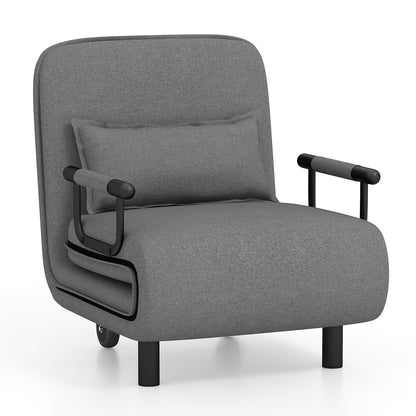 3-in-1 Convertible Sofa Bed with 5-Position Adjustable Backrest and Lumbar Pillow-Dark Gray - Dark Gray