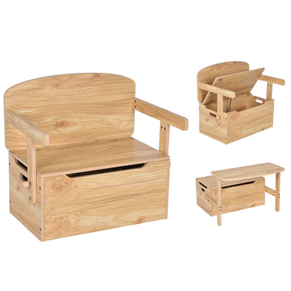 3-in-1 Kids Convertible Storage Bench Wood Activity Table and Chair Set-Gray - Natural