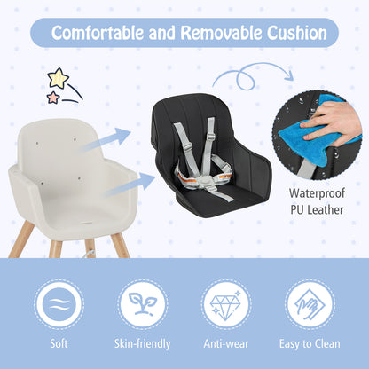 3-in-1 Convertible Wooden High Chair with Cushion