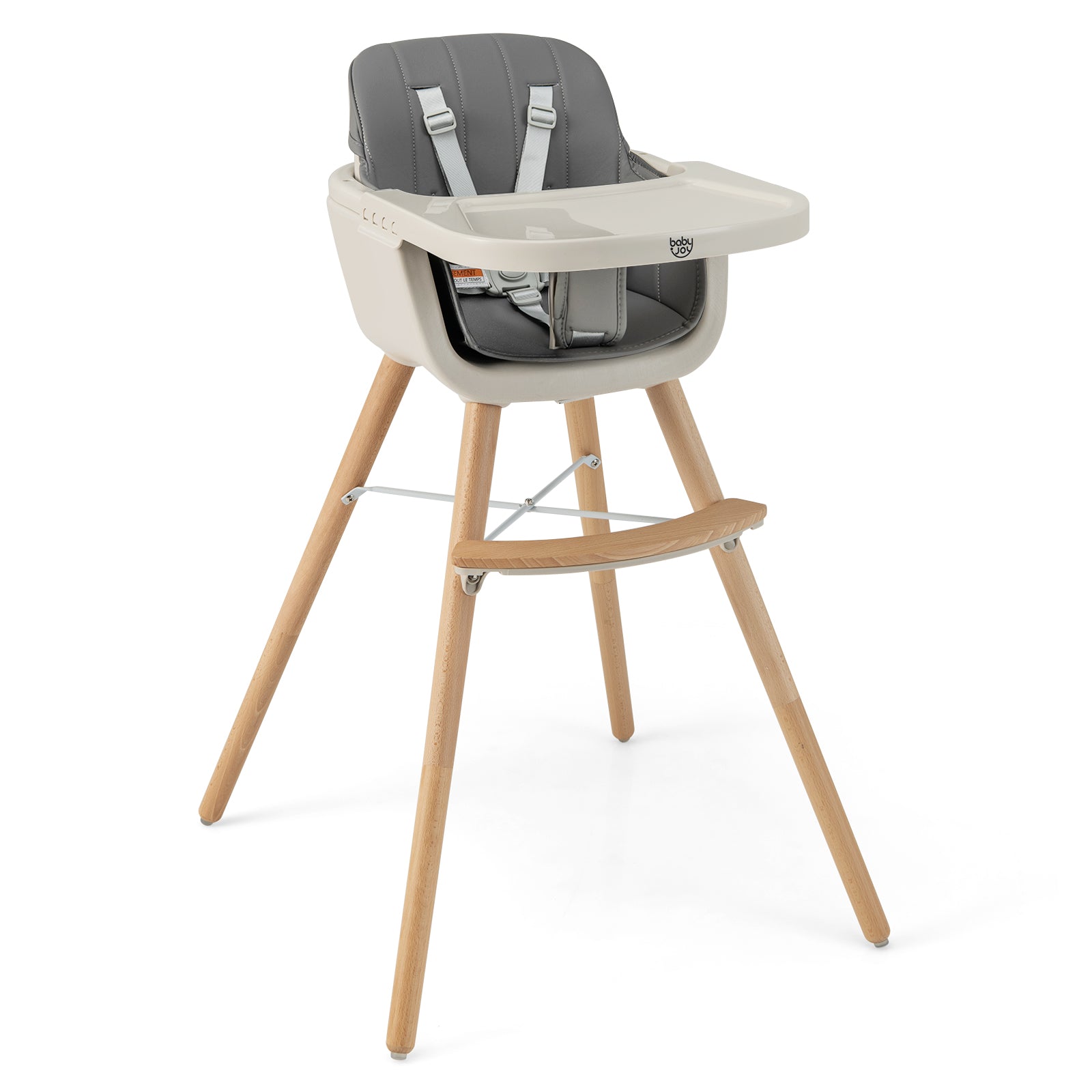 3-in-1 Convertible Wooden High Chair with Cushion-Pink - Light Gray