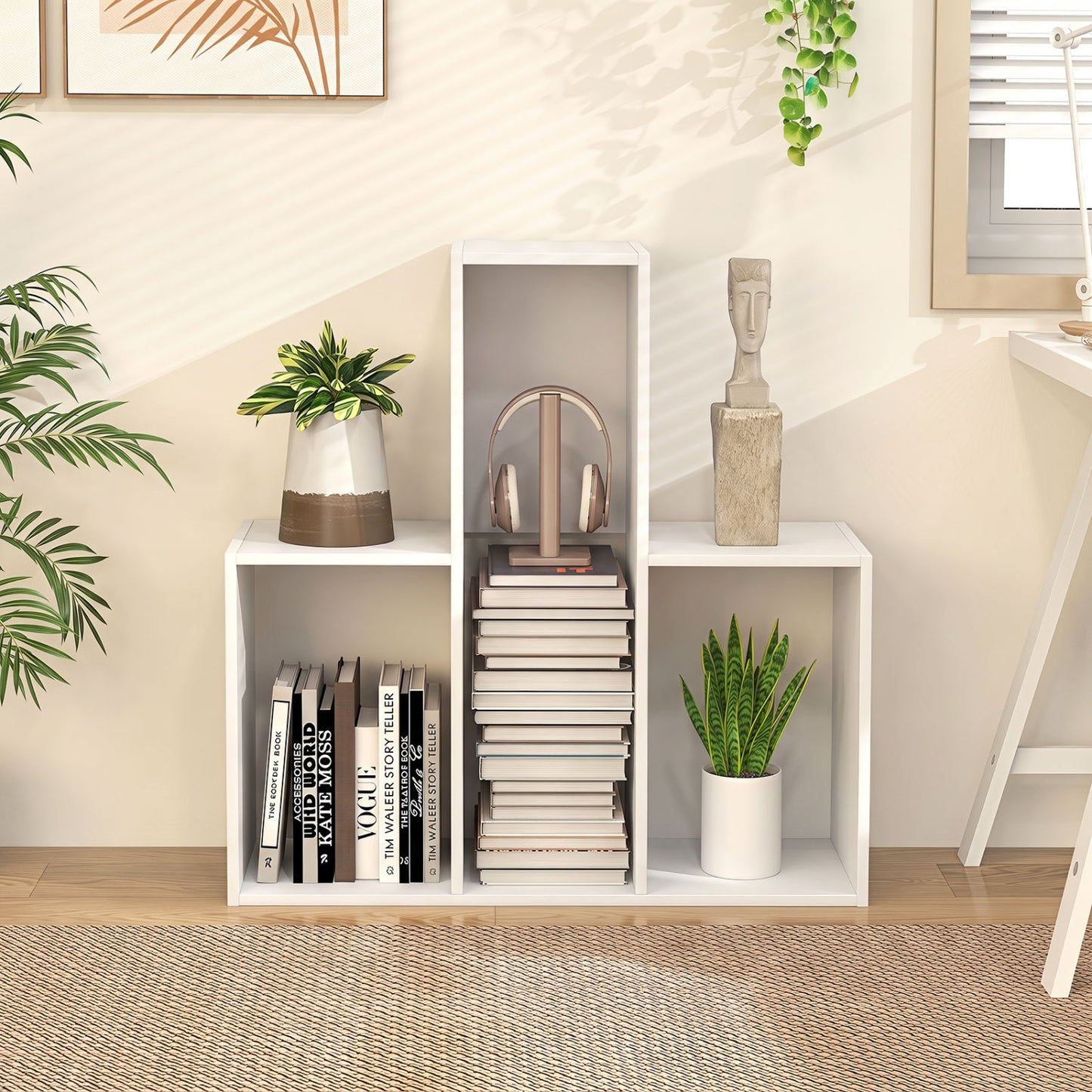 Convex Bookshelf with 3 Open Shelves and Anti-Tip Device