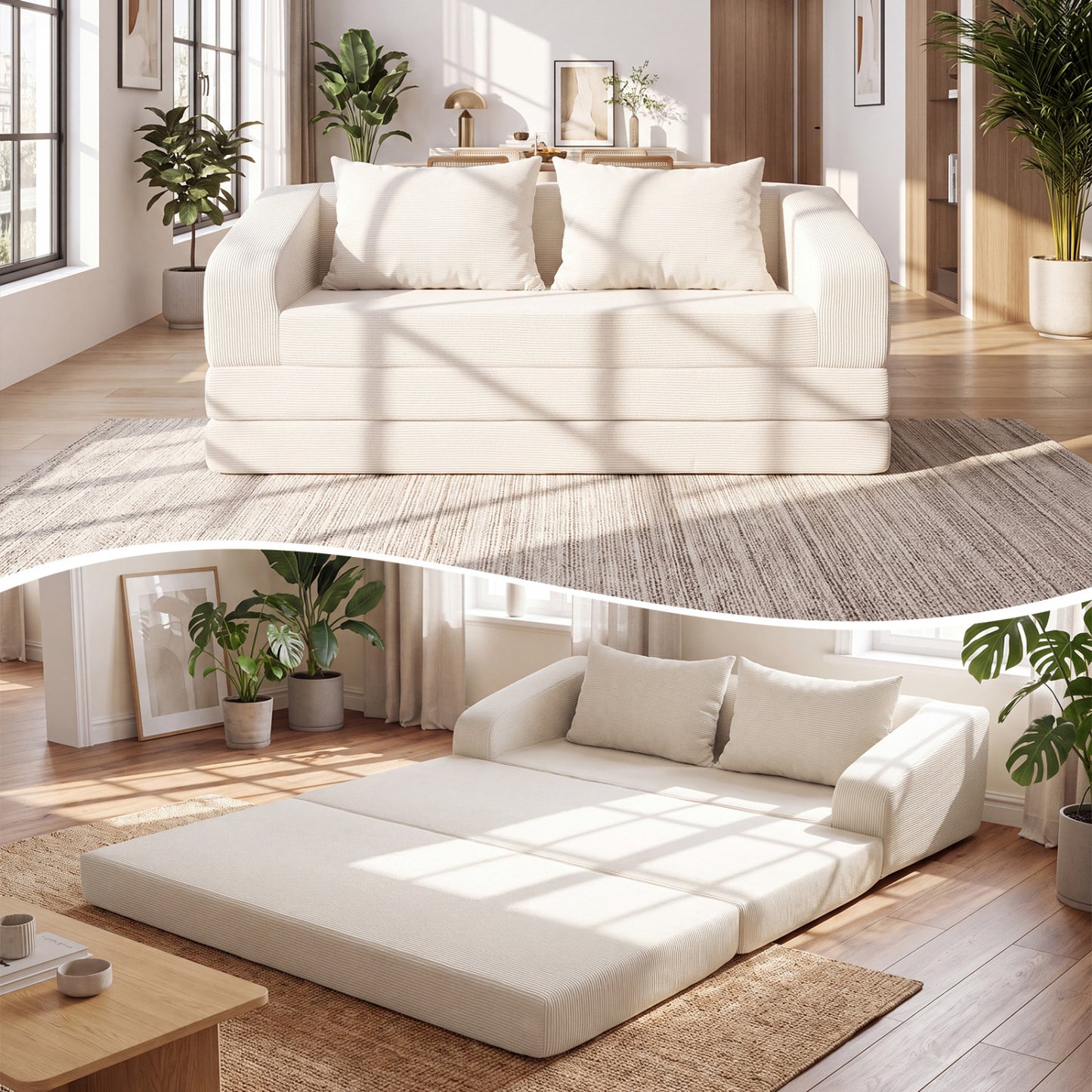 Corduroy Loveseat Sleeper Sofa with Removable Cushions