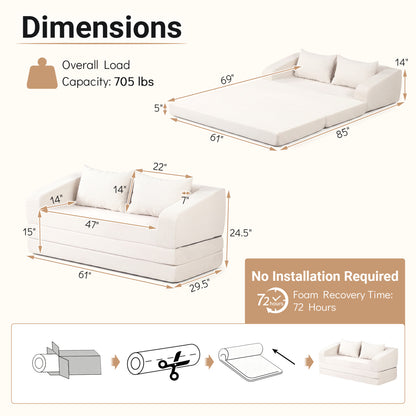 Corduroy Loveseat Sleeper Sofa with Removable Cushions