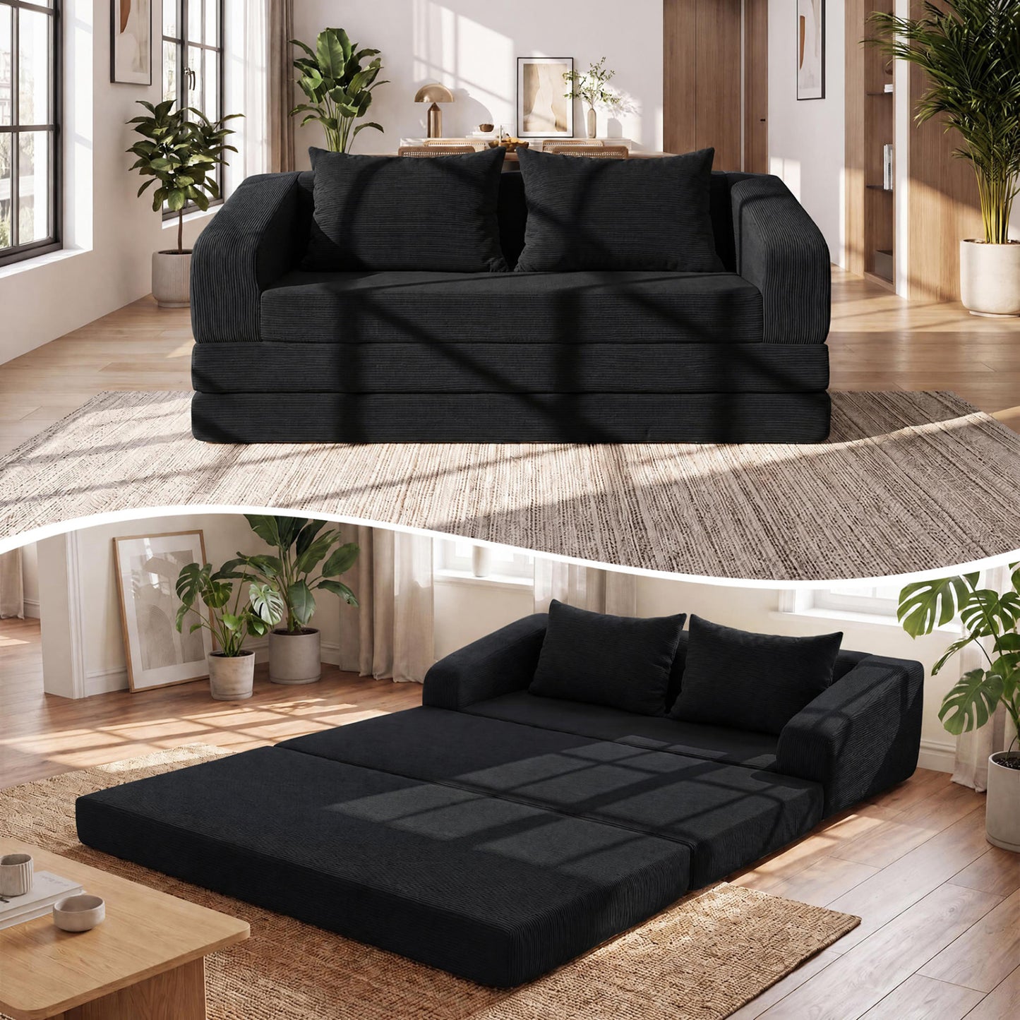 Corduroy Loveseat Sleeper Sofa with Removable Cushions