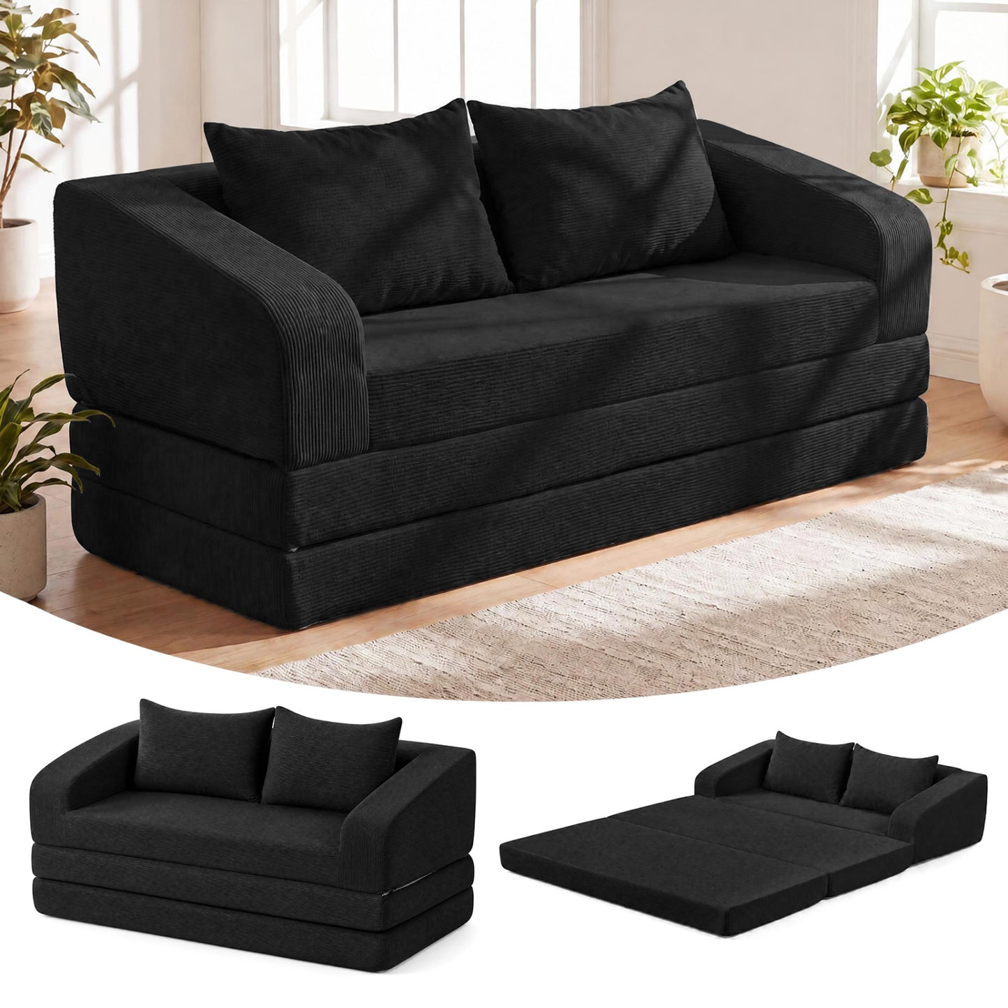 Corduroy Loveseat Sleeper Sofa with Removable Cushions