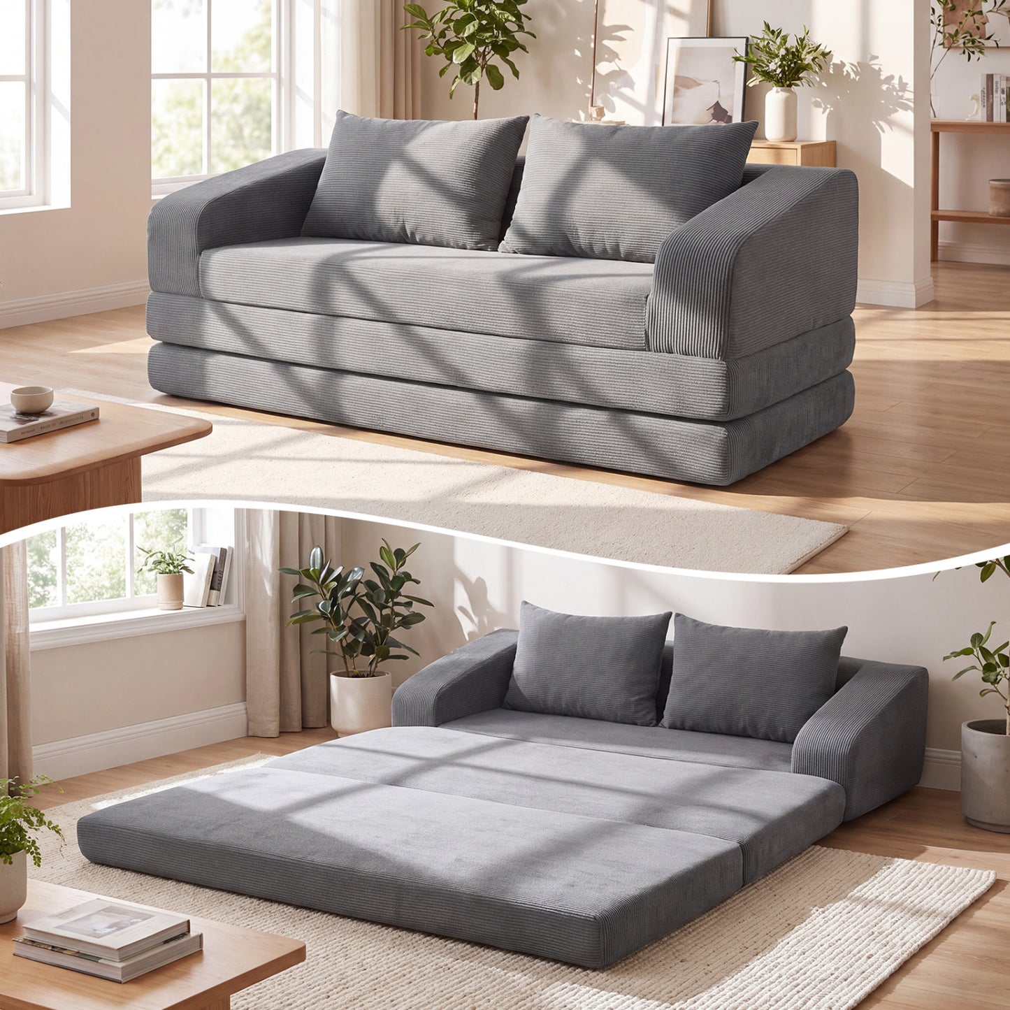 Corduroy Loveseat Sleeper Sofa with Removable Cushions