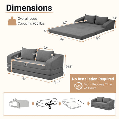 Corduroy Loveseat Sleeper Sofa with Removable Cushions