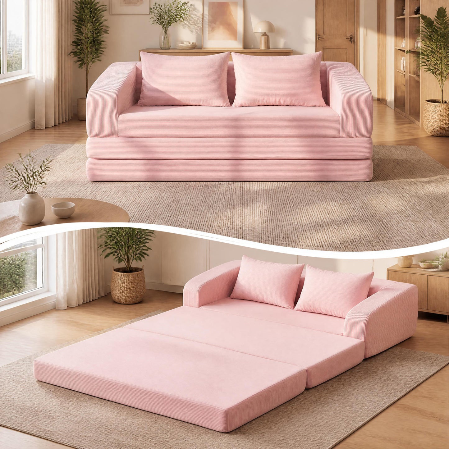 Corduroy Loveseat Sleeper Sofa with Removable Cushions