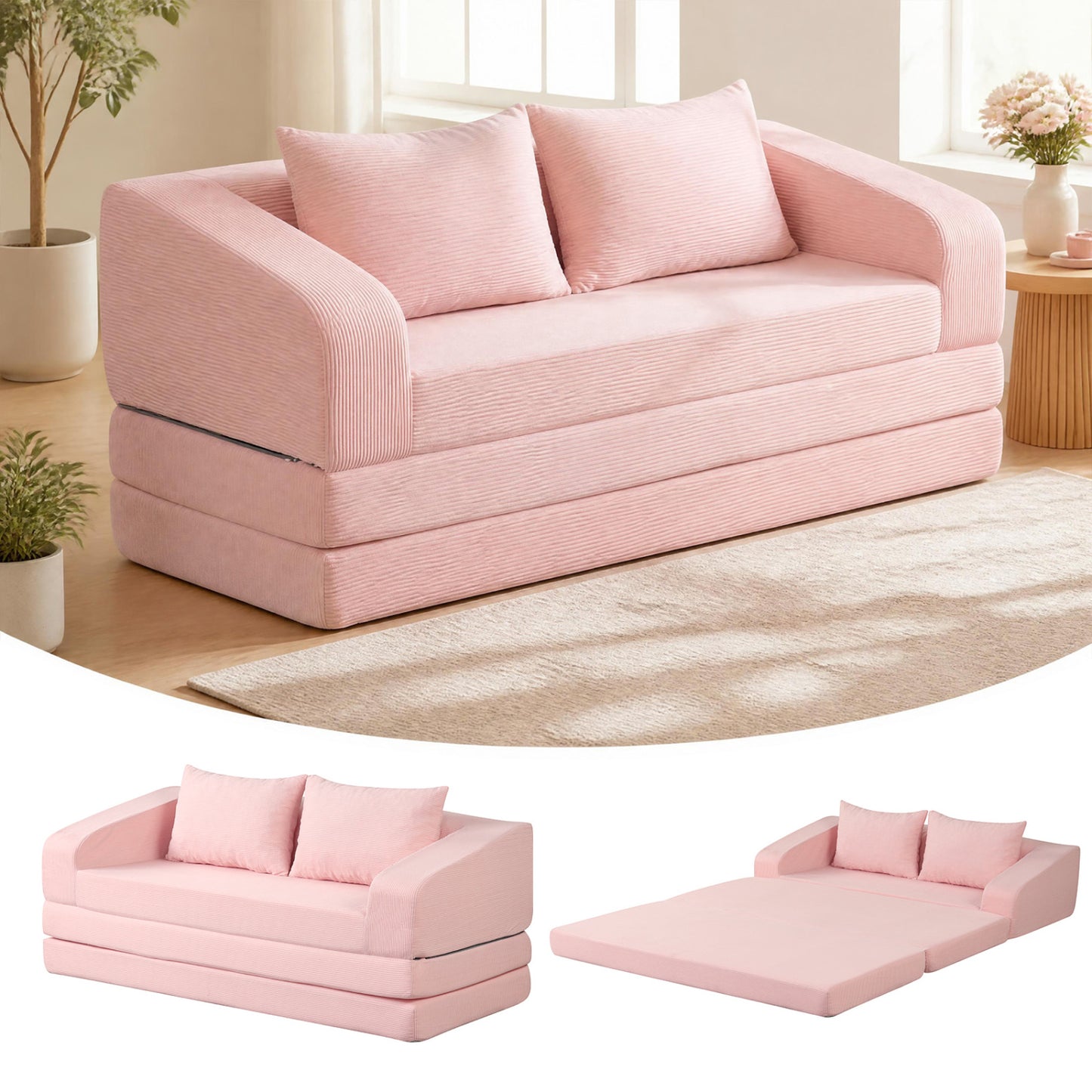 Corduroy Loveseat Sleeper Sofa with Removable Cushions