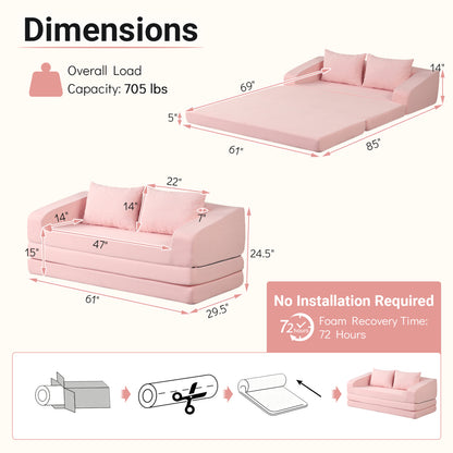 Corduroy Loveseat Sleeper Sofa with Removable Cushions