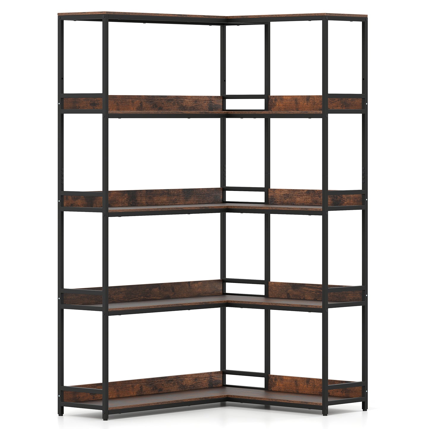 Corner Bookshelf 5-Tier L-Shaped Bookcase Etagere Bookshelf with Metal Frame