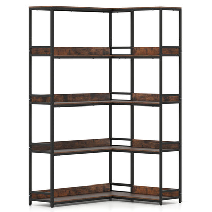 Corner Bookshelf 5-Tier L-Shaped Bookcase Etagere Bookshelf with Metal Frame