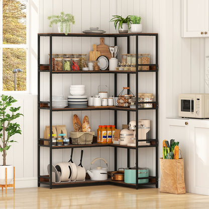 Corner Bookshelf 5-Tier L-Shaped Bookcase Etagere Bookshelf with Metal Frame