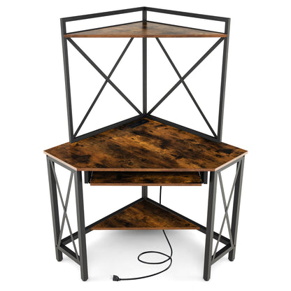Space-Saving Corner Computer Desk with with Hutch and Keyboard Tray