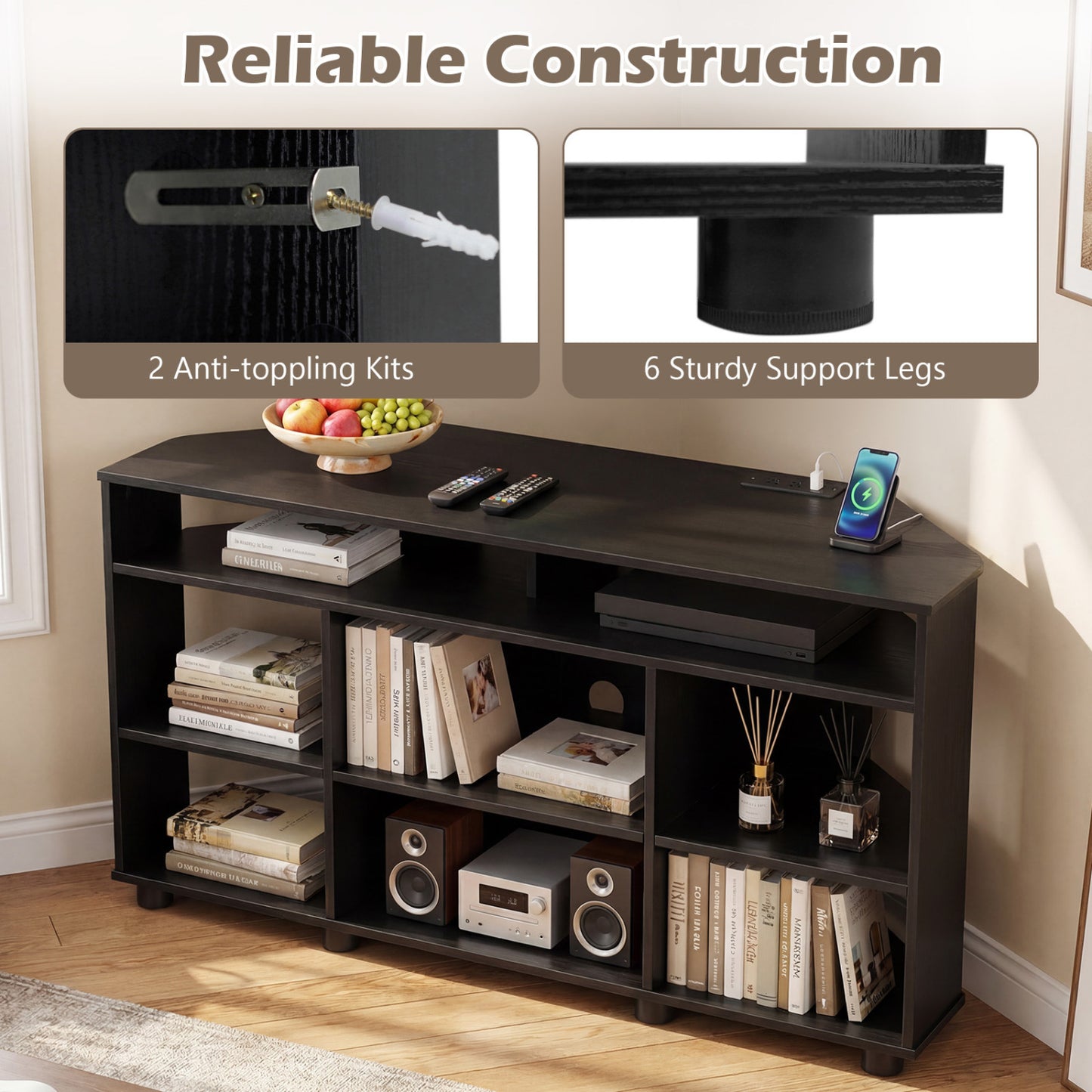 Corner TV Stand for TVs up to 55 Inch with Storage
