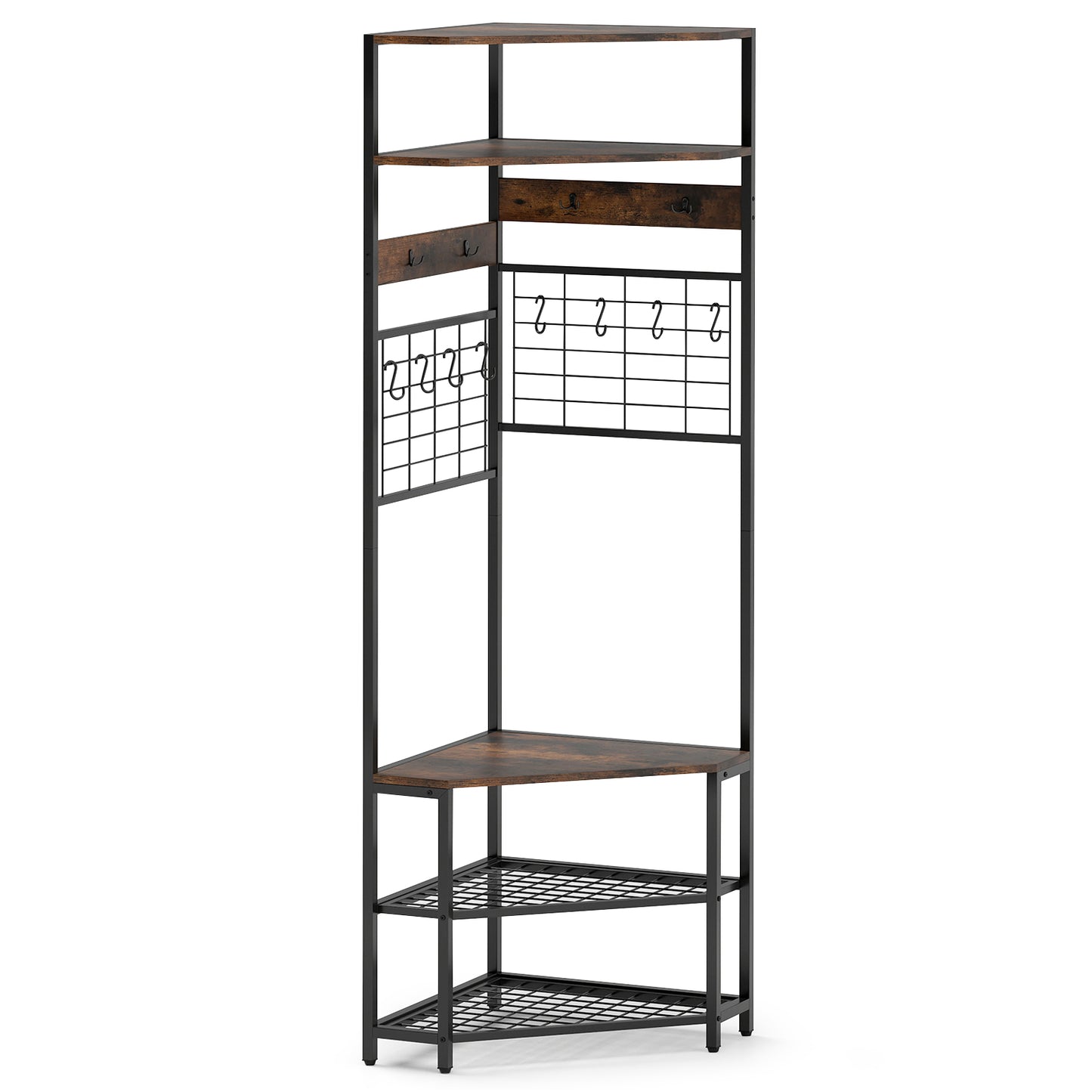 5-Tier Corner Hall Tree with Shoe Storage Bench