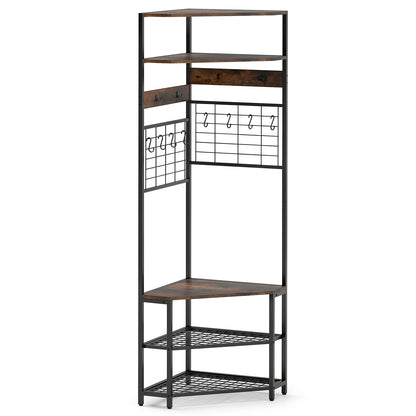 5-Tier Corner Hall Tree with Shoe Storage Bench