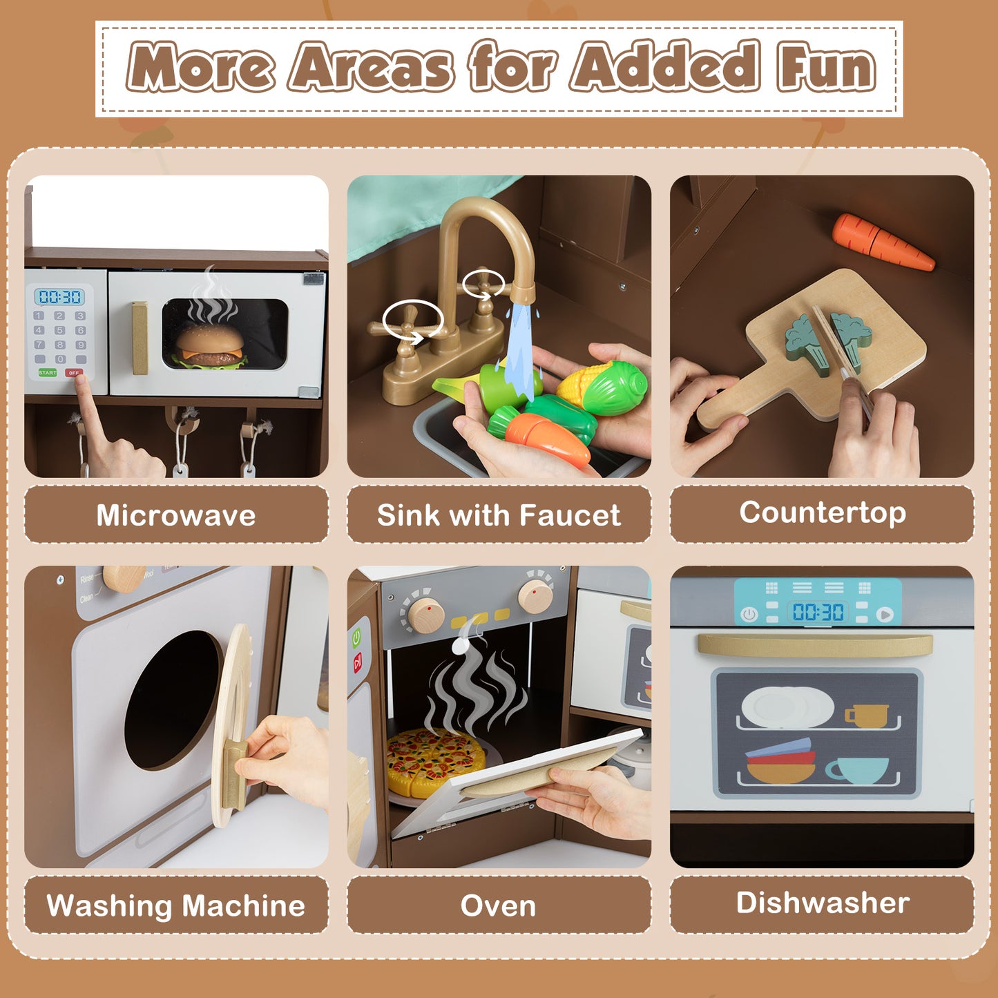 Corner Kitchen Toys with Lights and Sounds with Pull-out Trash Can and Stoves-Coffee