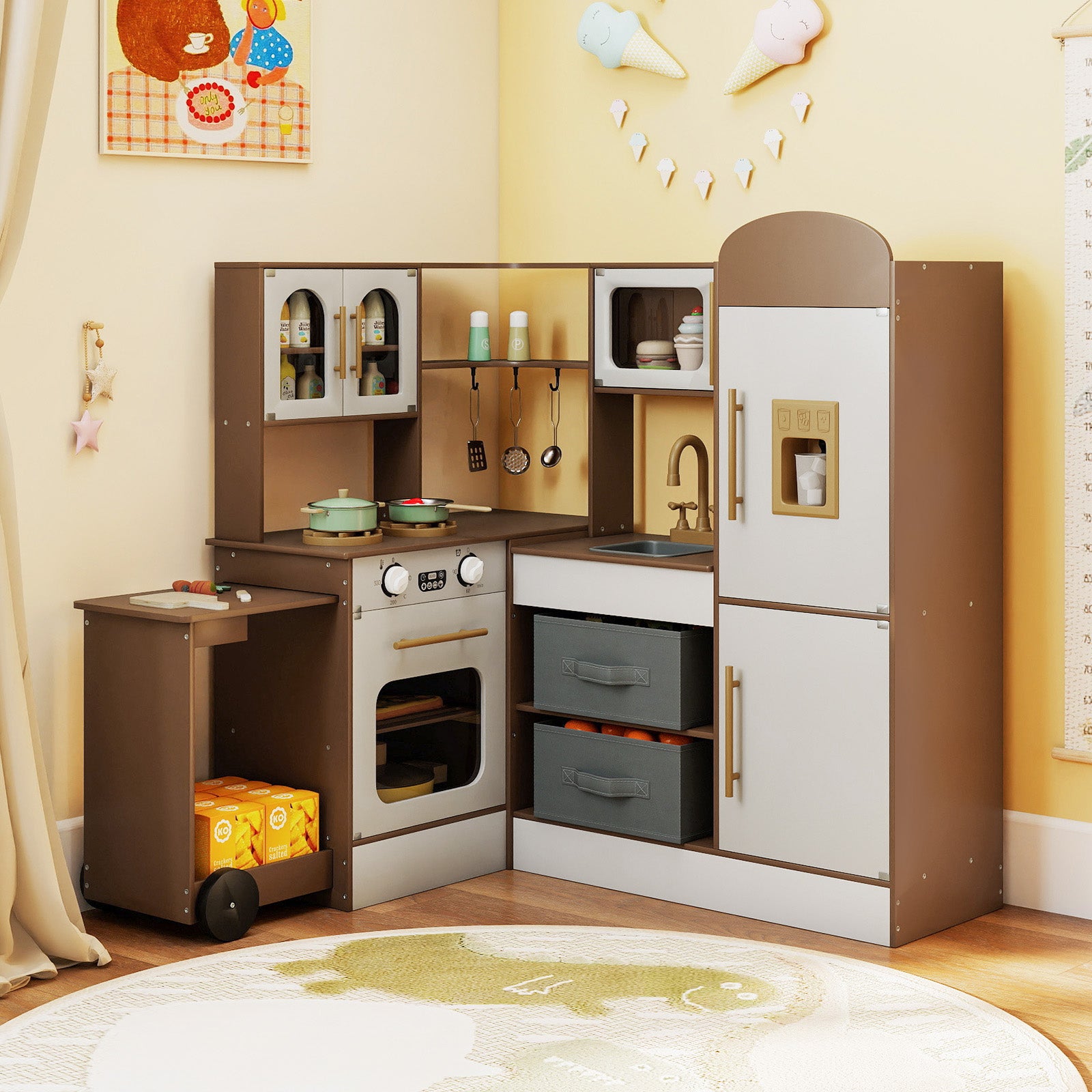 Corner Kitchen with Lights and Sounds for Kids Ages 3+-Coffee