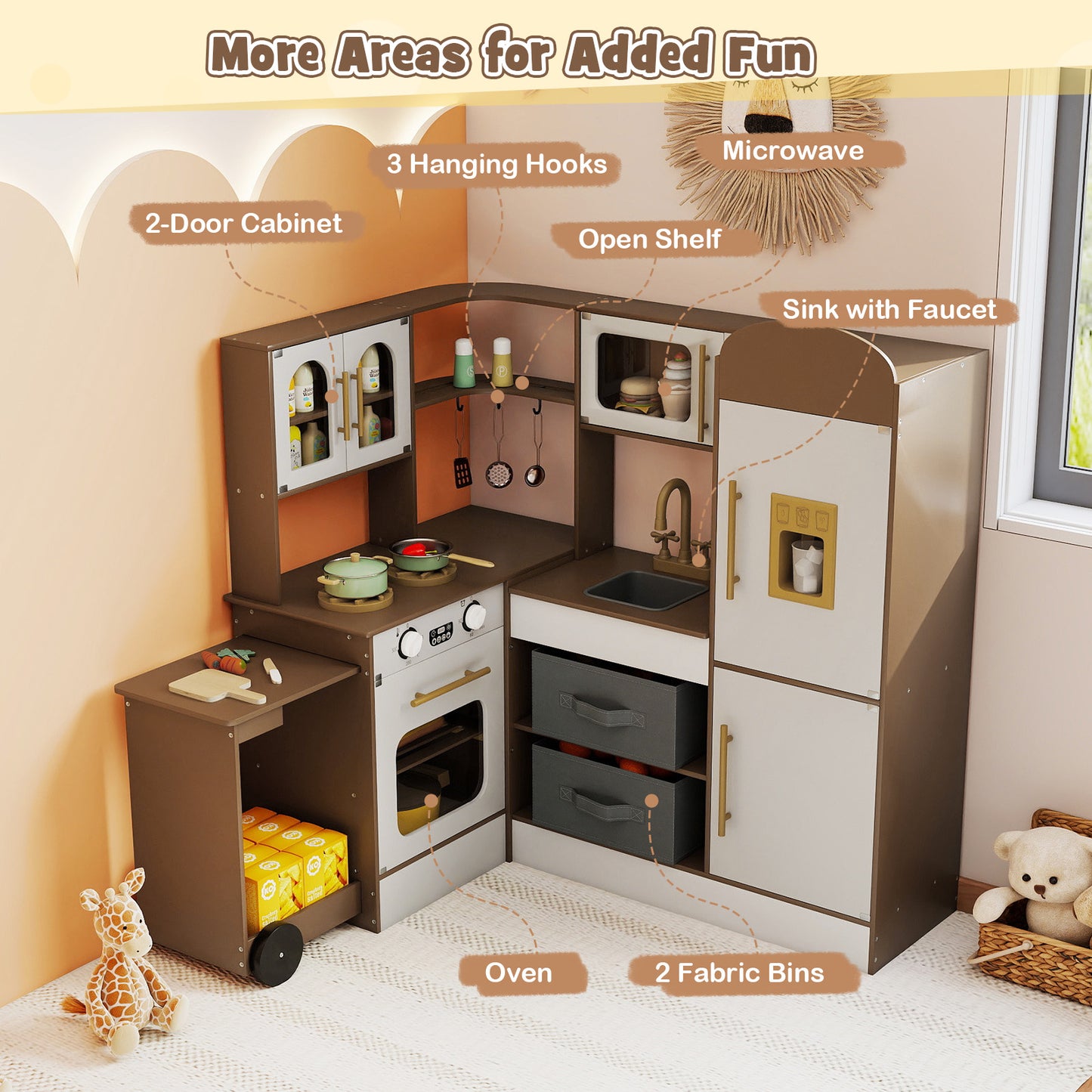Corner Kitchen with Lights and Sounds for Kids Ages 3+-Coffee