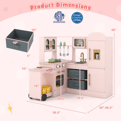 Corner Kitchen with Lights and Sounds for Kids Ages 3+-Pink