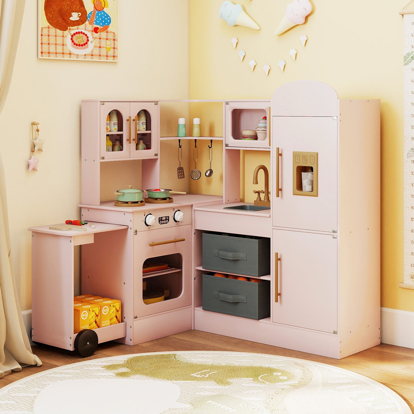 Corner Kitchen with Lights and Sounds for Kids Ages 3+-Pink