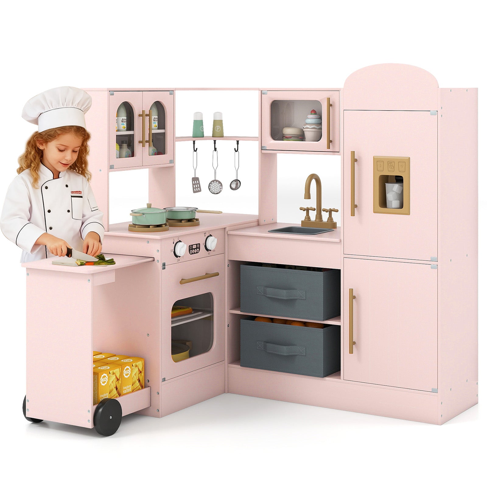Corner Kitchen with Lights and Sounds for Kids Ages 3+-Pink