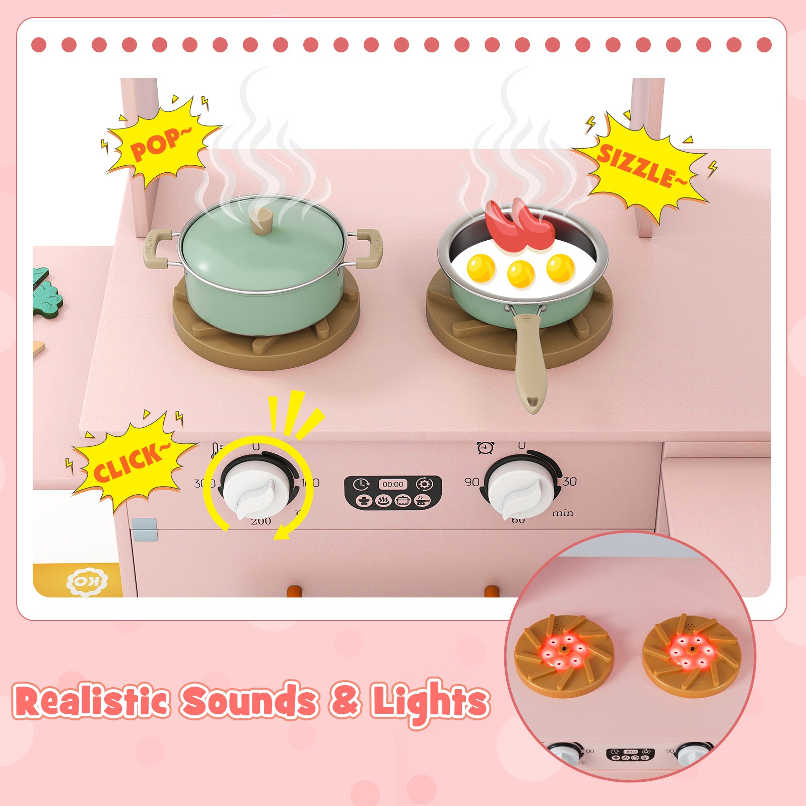 Corner Kitchen with Lights and Sounds for Kids Ages 3+-Pink