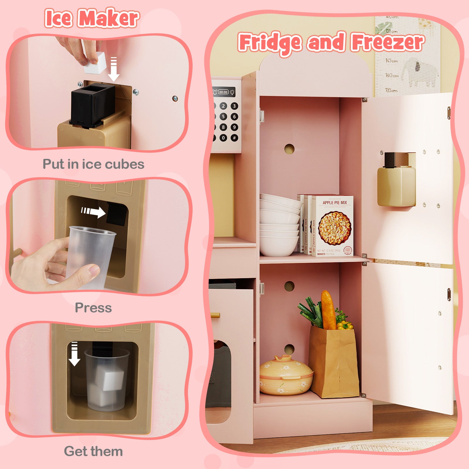 Corner Kitchen with Lights and Sounds for Kids Ages 3+-Pink