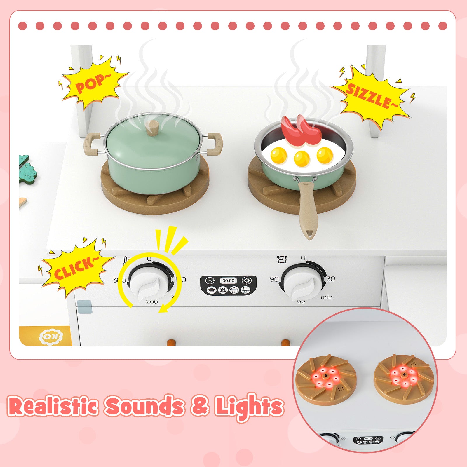 Corner Kitchen with Lights and Sounds for Kids Ages 3+-White