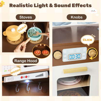Corner Play Kitchen with Lights and Sounds for Ages 3+-Brown