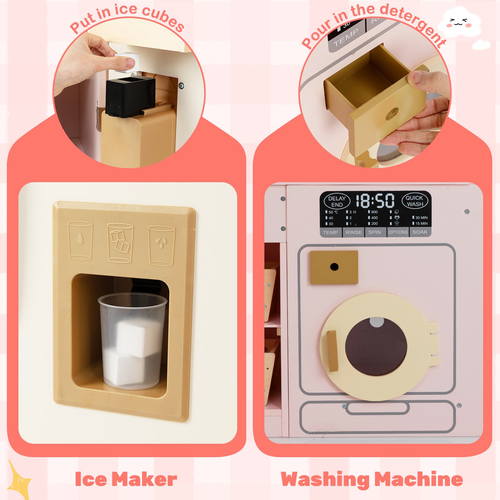 Corner Play Kitchen with Lights and Sounds for Ages 3+-Pink