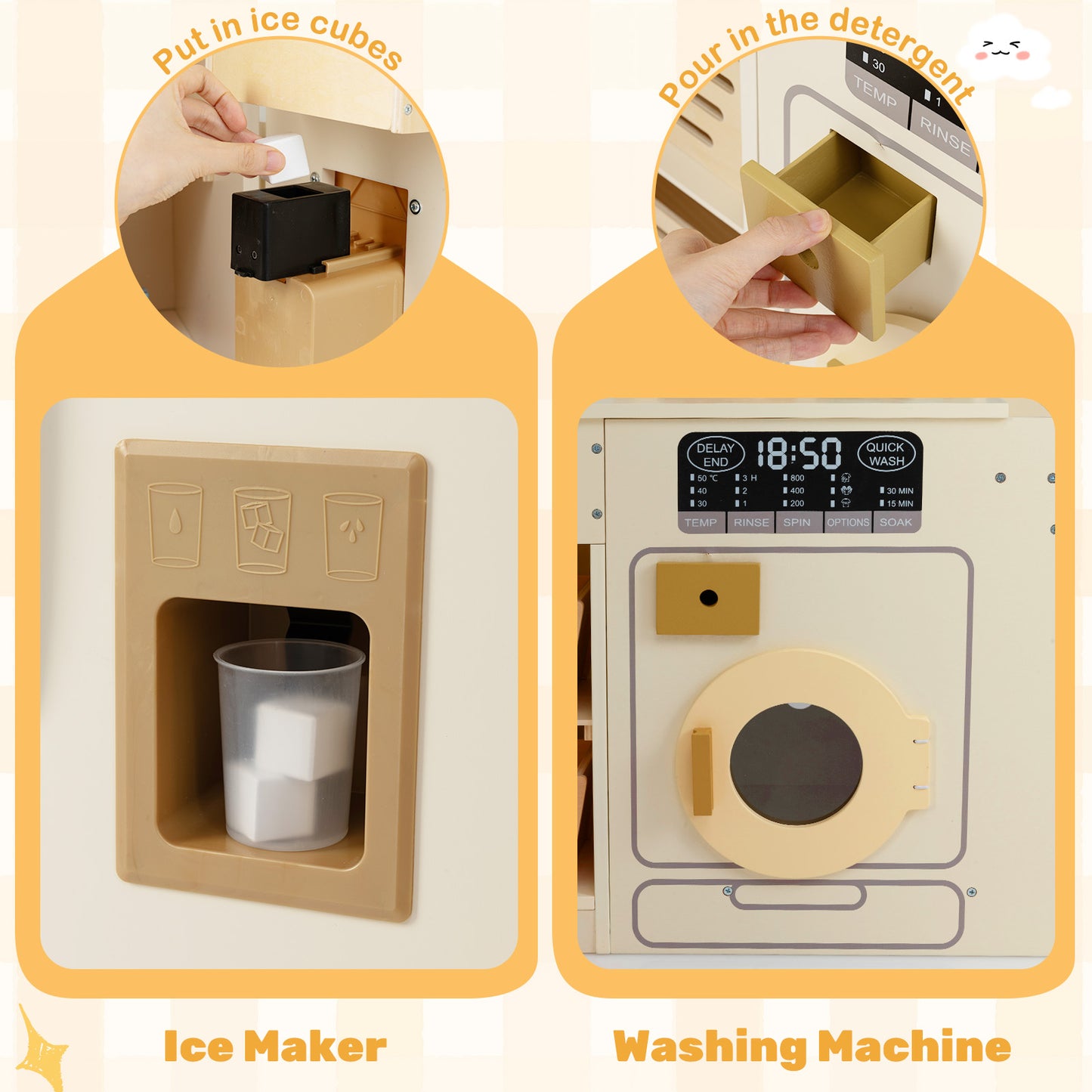 Corner Play Kitchen with Lights and Sounds for Ages 3+-Beige