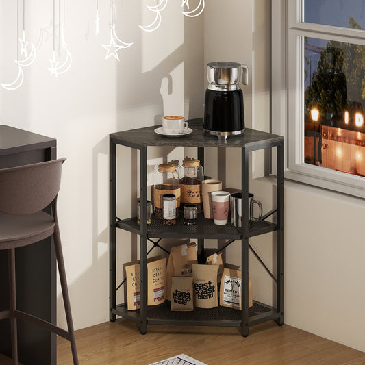Corner Printer Stand with Power Outlet 3-Tier Storage Rack with Adjustable Shelf