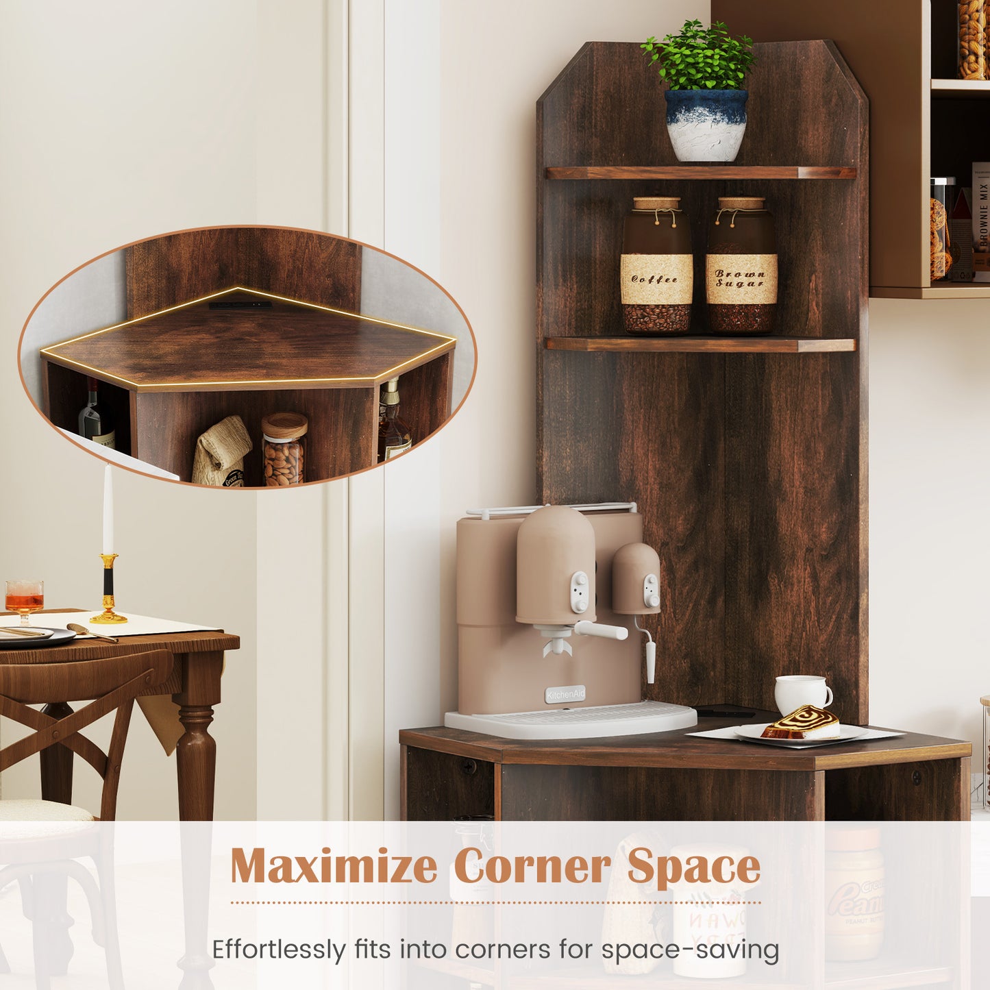 6-Tier Corner Shelf with Charging Station and 2 USB Ports