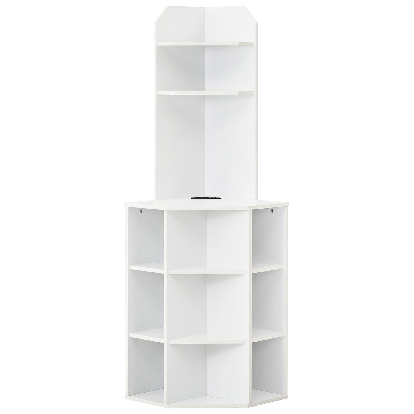 6-Tier Corner Shelf with Charging Station and 2 USB Ports-Brown - White