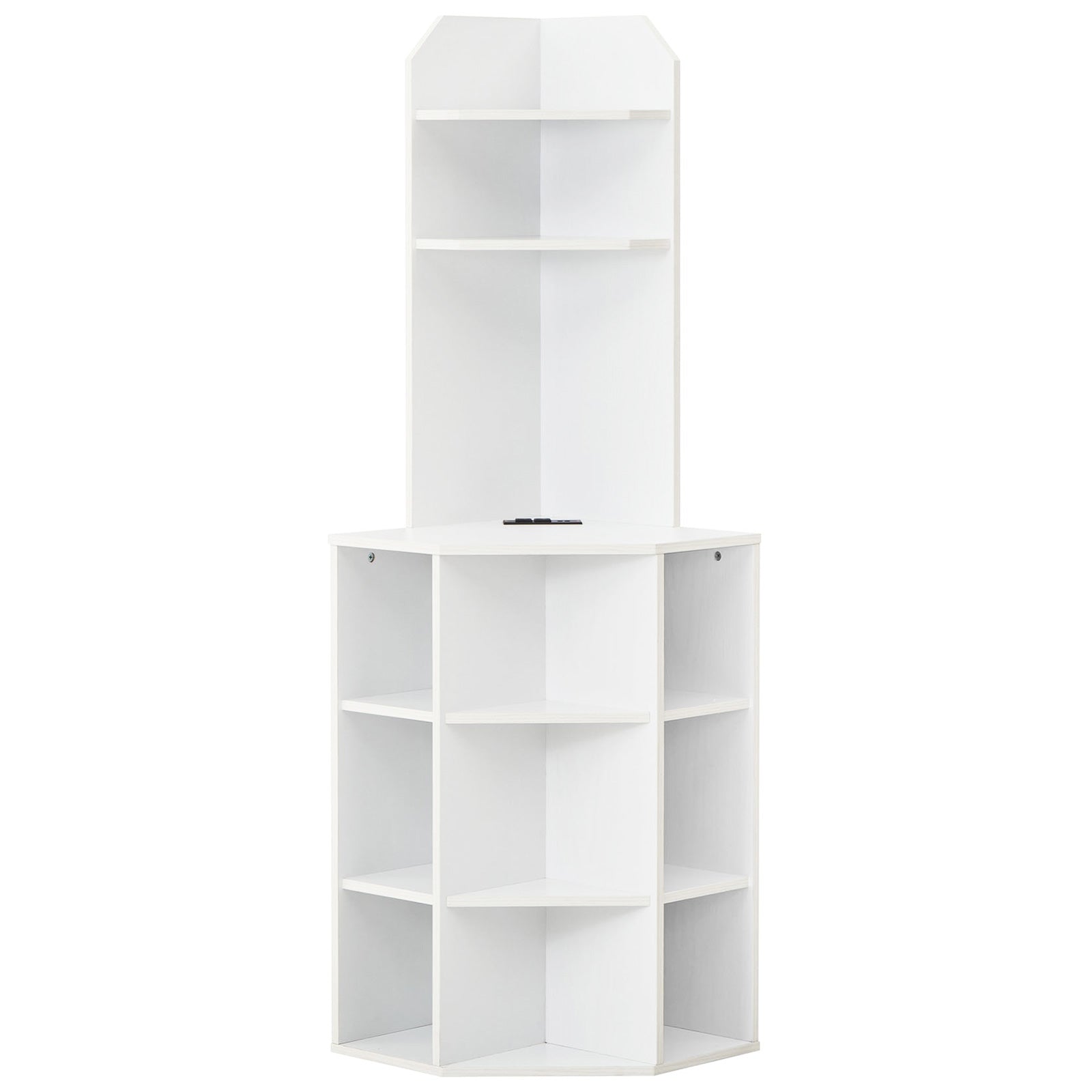 6-Tier Corner Shelf with Charging Station and 2 USB Ports-Brown - White