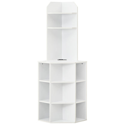6-Tier Corner Shelf with Charging Station and 2 USB Ports-Brown - White