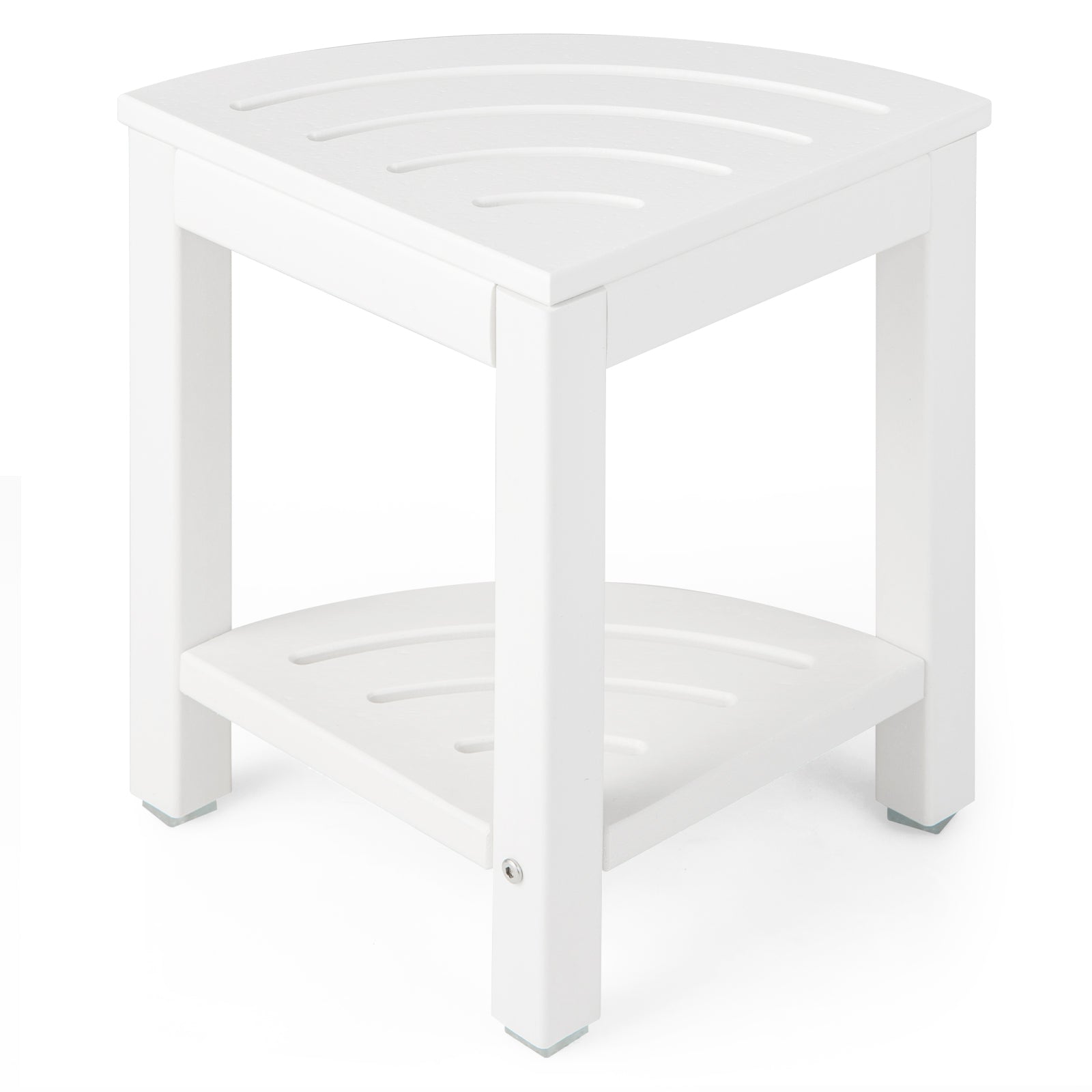 Heavy Duty Corner Shower Bench Stool with Storage Shelf for Shaving Legs-Brown - White