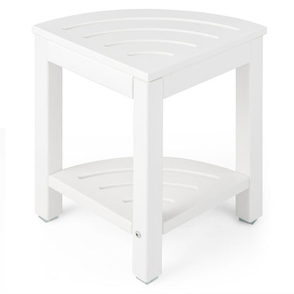 Heavy Duty Corner Shower Bench Stool with Storage Shelf for Shaving Legs-Brown - White