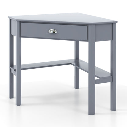 Corner Wooden Piece Laptop Computer Desk-Coffee - Gray
