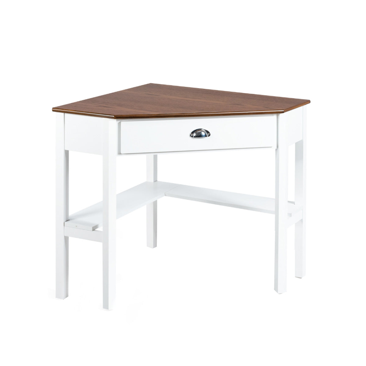 Corner Wooden Piece Laptop Computer Desk-Coffee - Natural