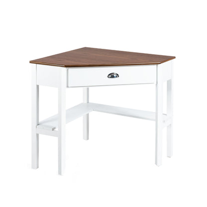 Corner Wooden Piece Laptop Computer Desk-Coffee - Natural