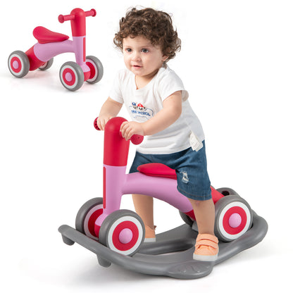 3 in 1 Rocking Horse with Detachable Balance Board and Seat-Gray - Pink