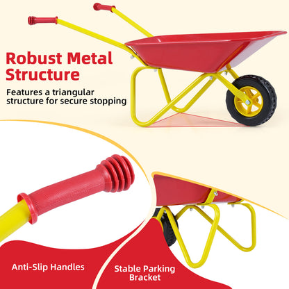 Costzon Kids Wheelbarrow with All-Terrain Wheels-Red