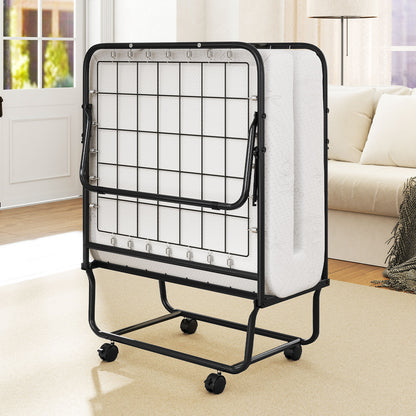 Cot Size Folding Bed Frame with Memory Foam Mattress and Metal Frame