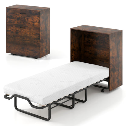 Cot Size Murphy Bed with Foldable Bed and Lockable Wheels
