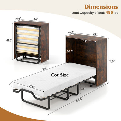 Cot Size Murphy Bed with Foldable Bed and Lockable Wheels