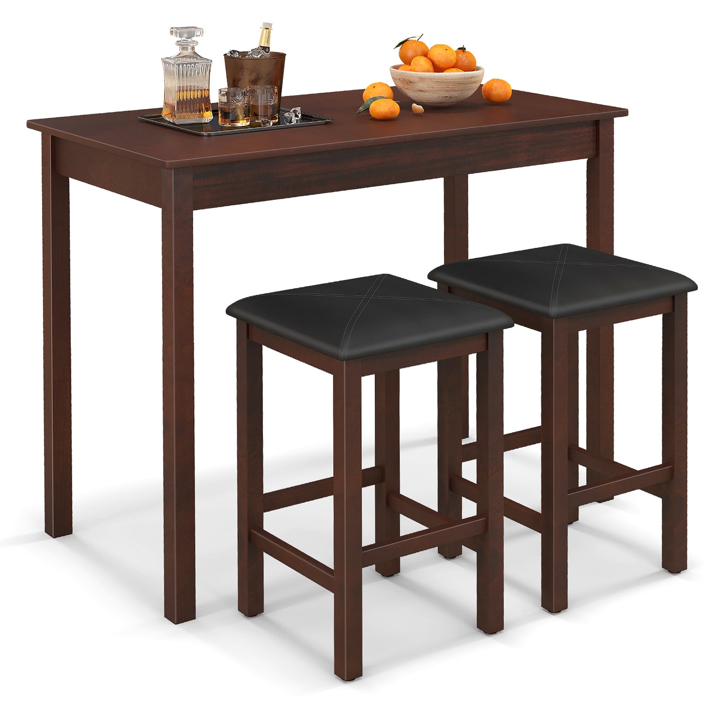 Counter-Height Dining Table and 2 Upholstered Bar Stools-Brown - Brown
